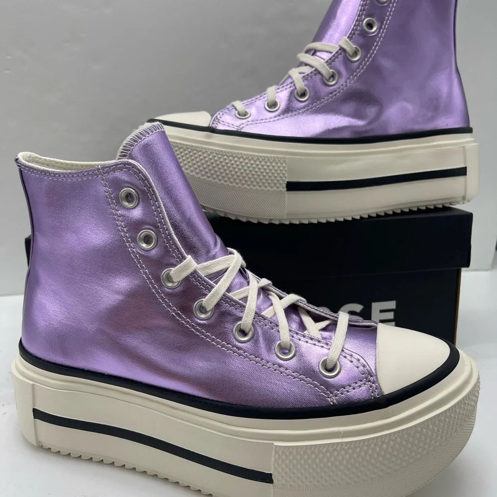 Converse Chuck Taylor All Star Lift Double Stack Hi Metallic Lilac PLATFORMS
